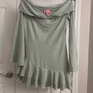 Doll kill Sugar Thrillz Off-Shoulder Ruffle Hem Dress Green